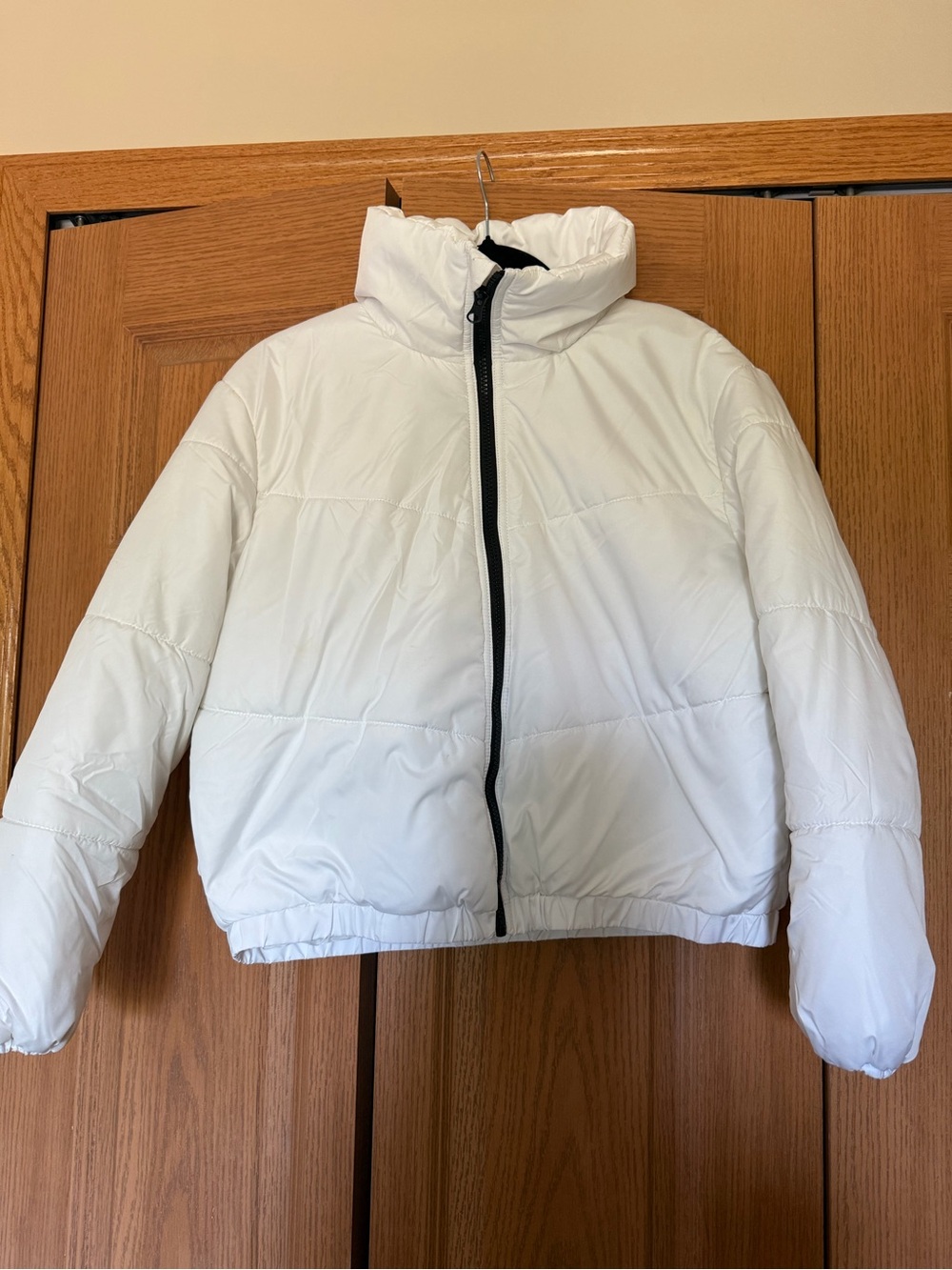 wild fable White Short Puffer Jacket with High Collar